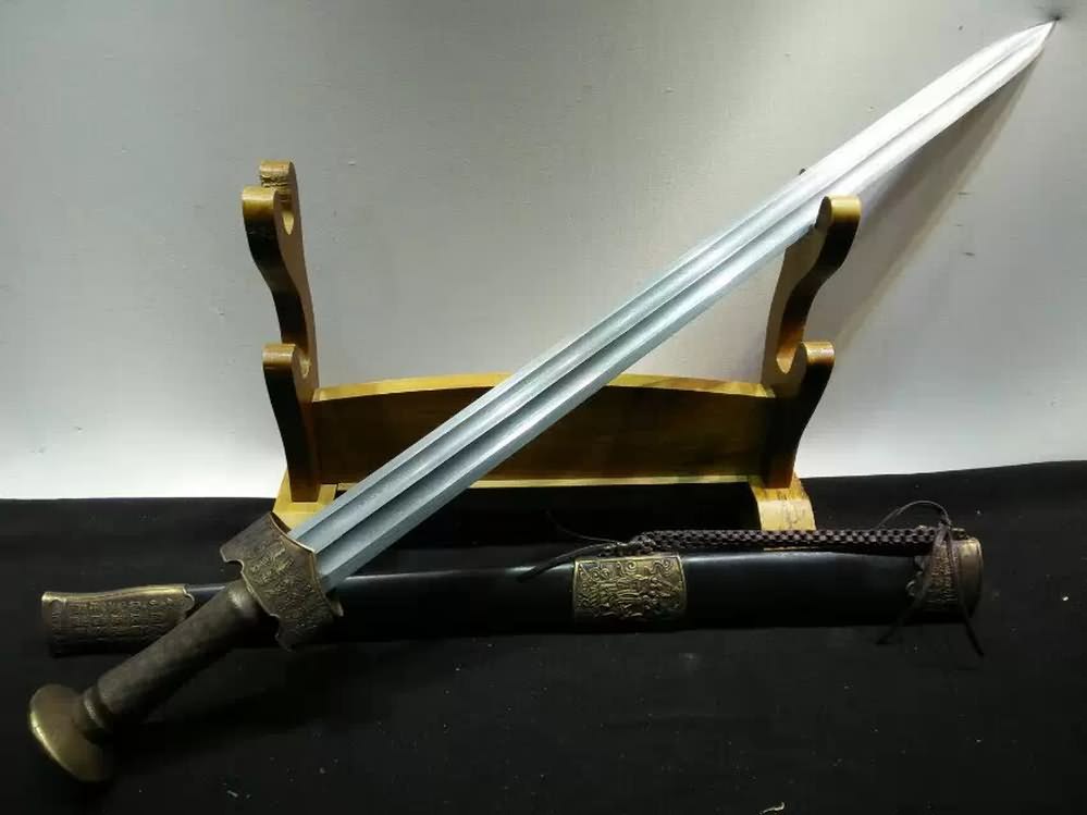 Hyakuhisa sword(Damascus steel bade,Black scabbard,Brass fittings)Length 29" - Chinese sword shop