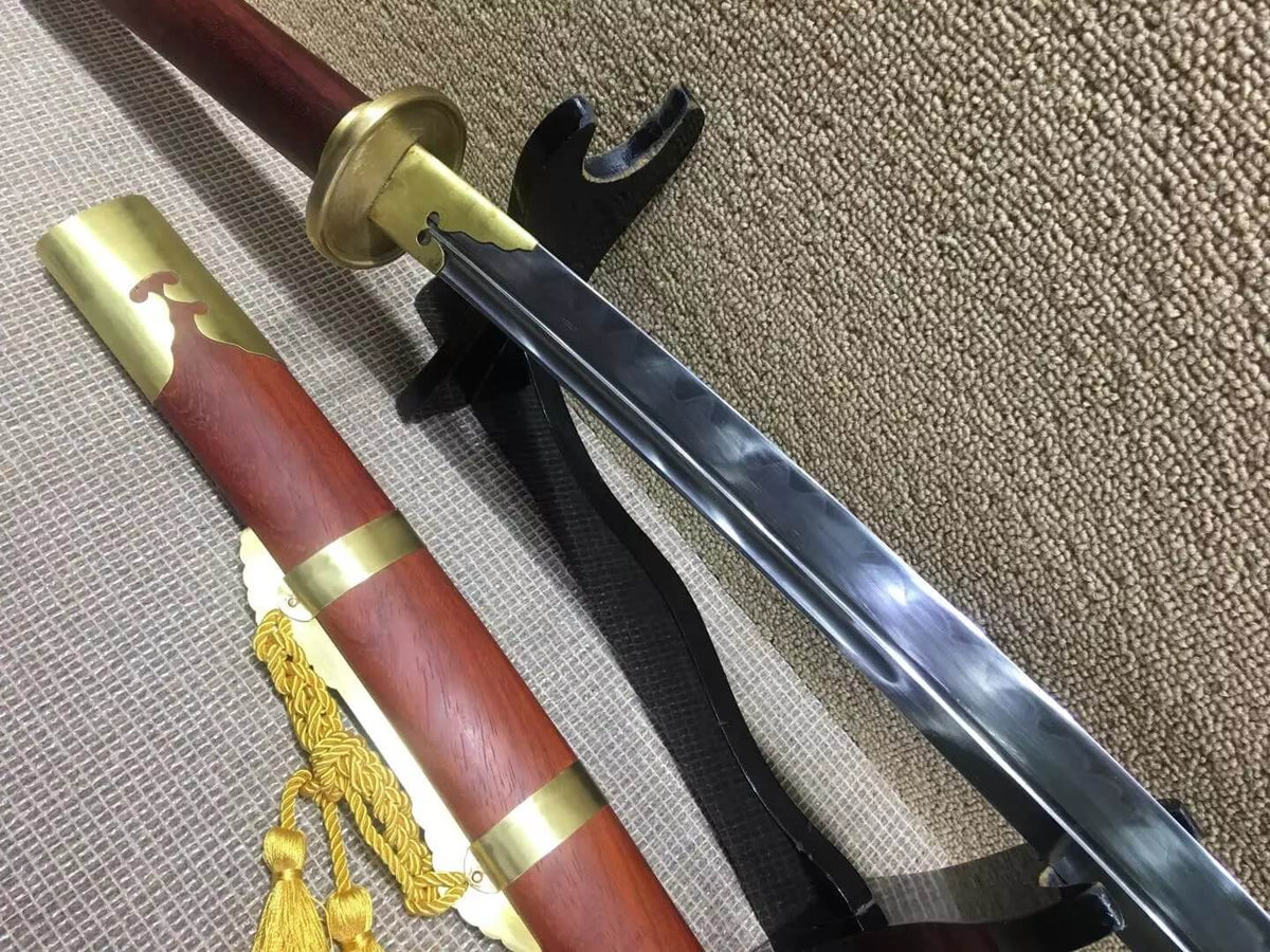 Horse chopping sword/T10 high carbon steel/Redwood,Brass/Full tang - Chinese sword shop