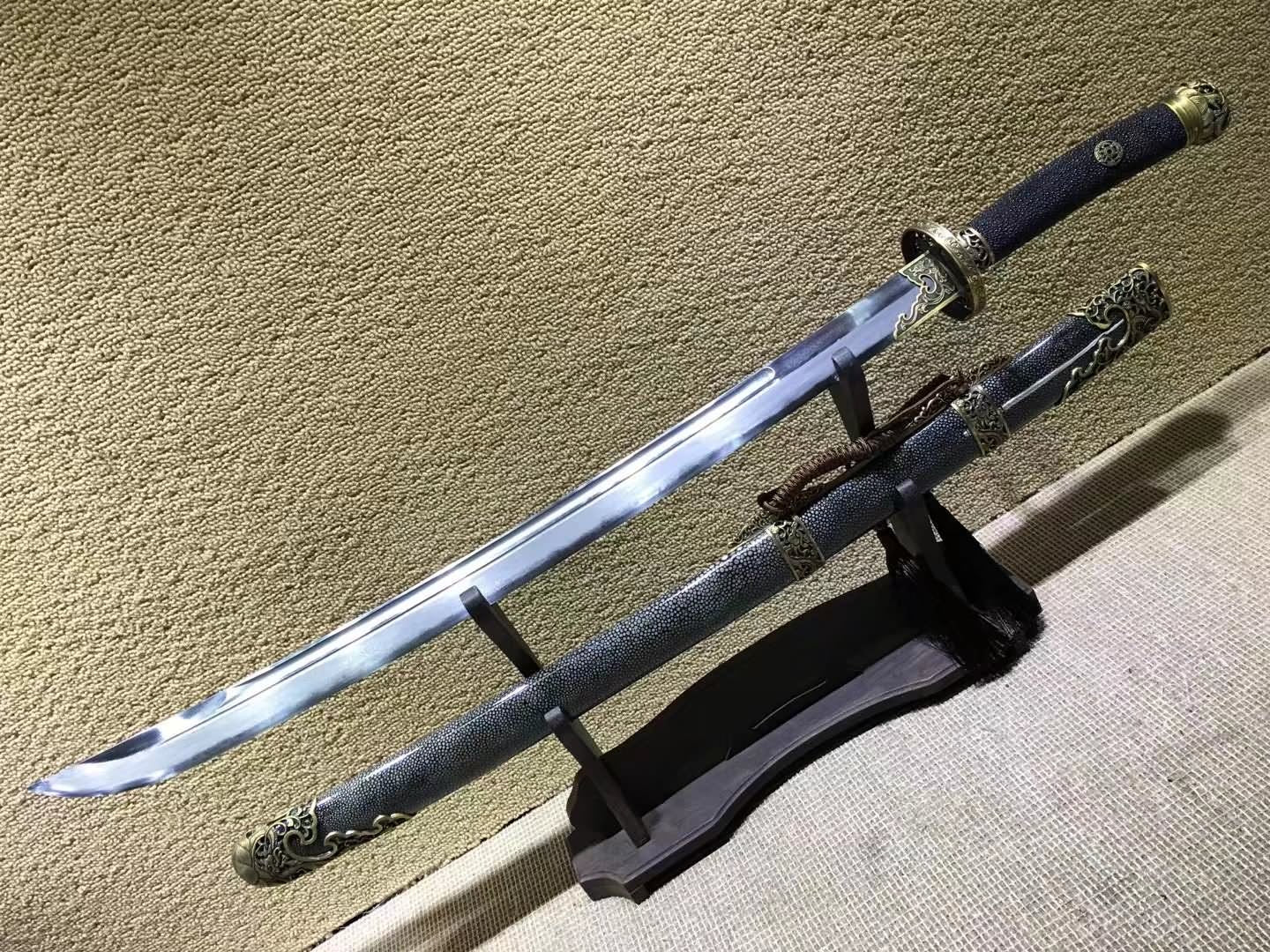 Broadsword(Damascus steel burn blade,Skin scabbard)Full tang,Length 38" - Chinese sword shop