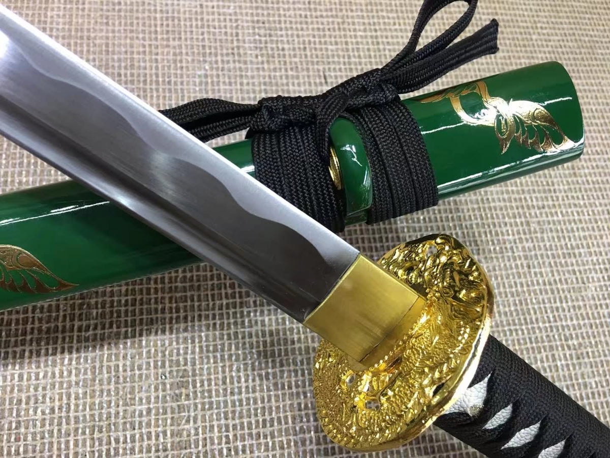Samurai sword,Medium carbon steel,Green scabbard,Alloy fitted,Length 39 inch - Chinese sword shop