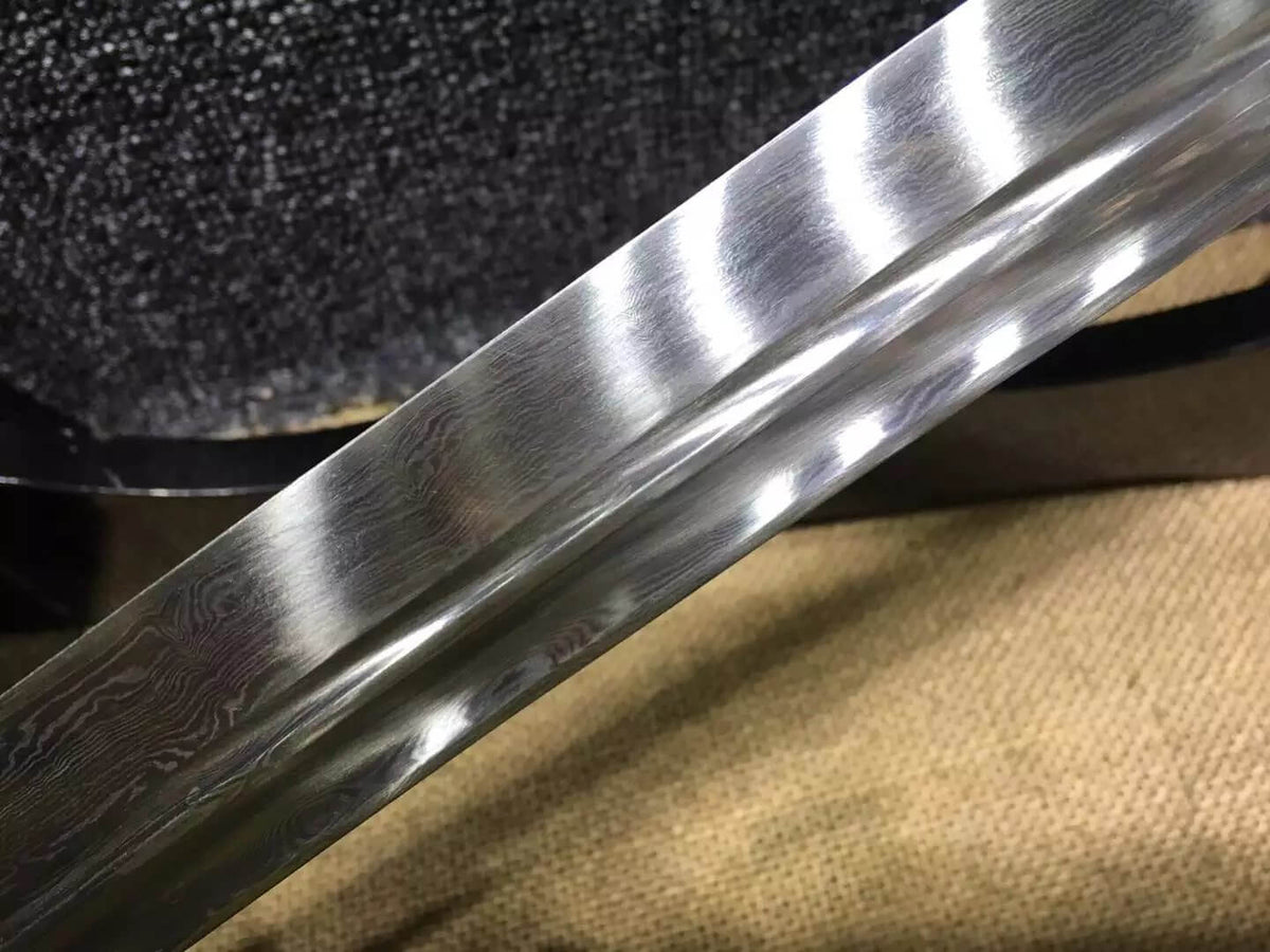 Broadsword,Damascus steel blade,Black scabbard,Alloy fitting&Handmade art - Chinese sword shop