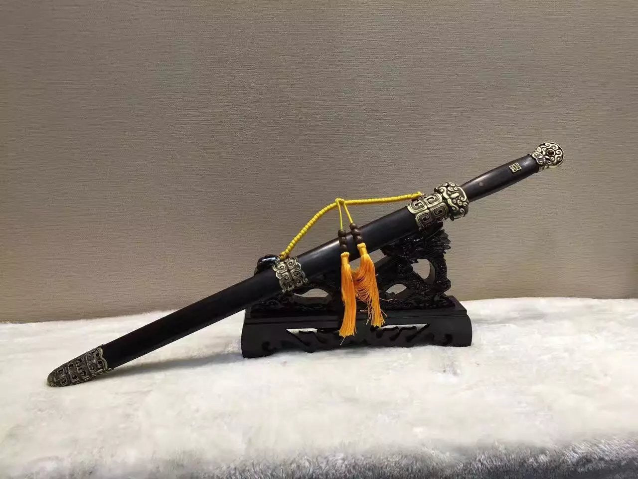 Chinese traditional sword,Damascus steel blade,Ebony,Copper fitting,Length 30" - Chinese sword shop