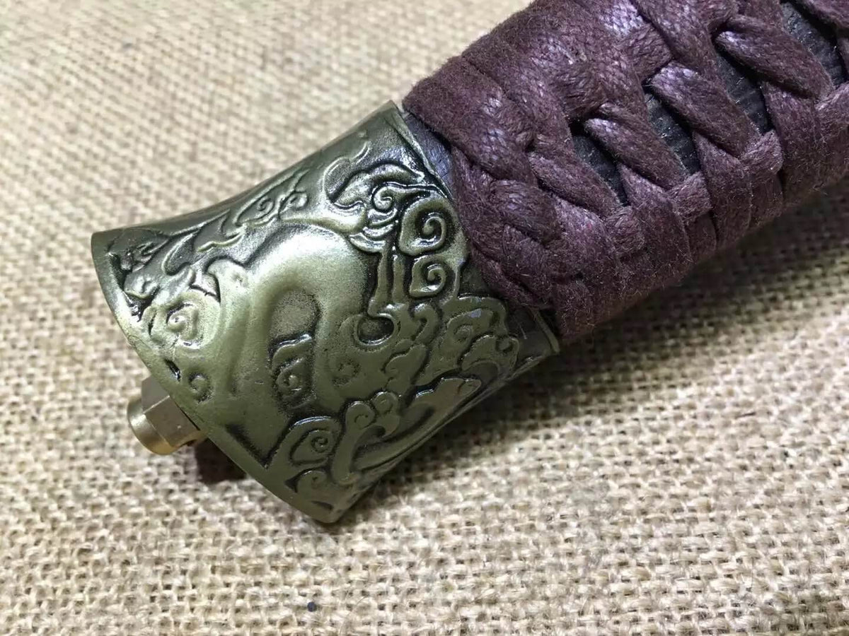 Broadsword,Damascus steel blade,Black scabbard,Alloy fitting&Handmade art - Chinese sword shop