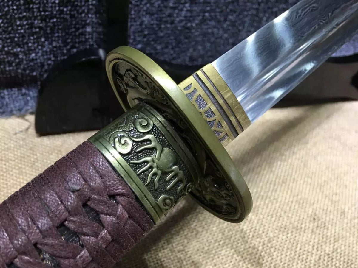 Broadsword,Damascus steel blade,Black scabbard,Alloy fitting&Handmade art - Chinese sword shop