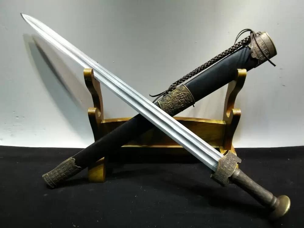 Hyakuhisa sword(Damascus steel bade,Black scabbard,Brass fittings)Length 29" - Chinese sword shop