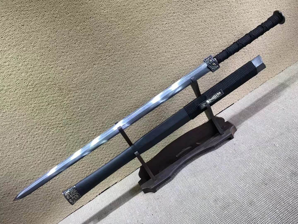 Han sword(Damascus steel octahedral bade,Black wood,Brass fittings)Length 41" - Chinese sword shop