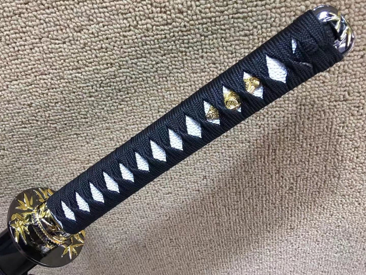 Katana,Medium carbon steel,Black scabbard,Bamboo Tsuba,Full tang - Chinese sword shop
