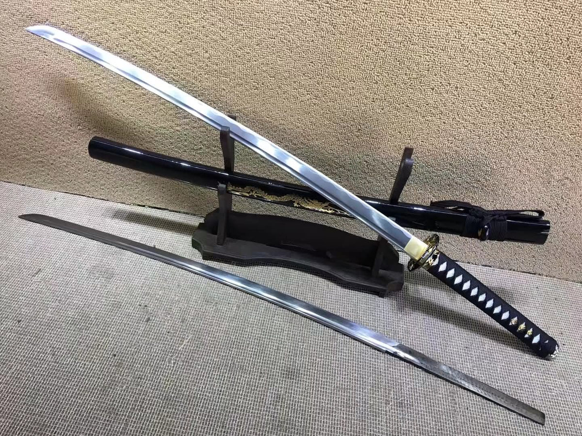 Katana,Medium carbon steel,Black scabbard,Bamboo Tsuba,Full tang - Chinese sword shop