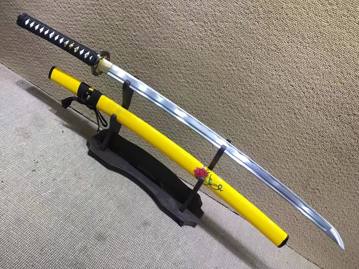 katana(Medium carbon steel blade,Yellow scabbard,Alloy fitted)Full tang - Chinese sword shop