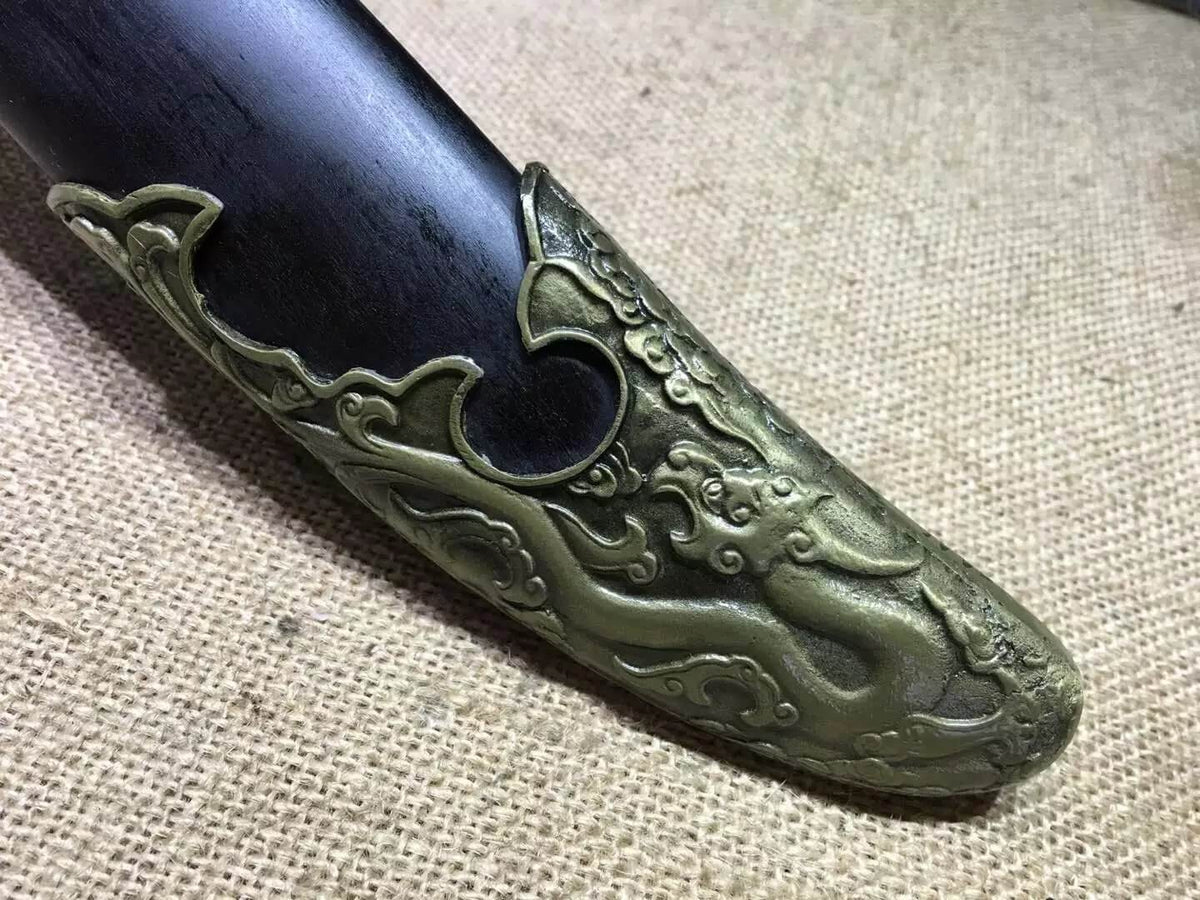 Broadsword,Damascus steel blade,Black scabbard,Alloy fitting&Handmade art - Chinese sword shop