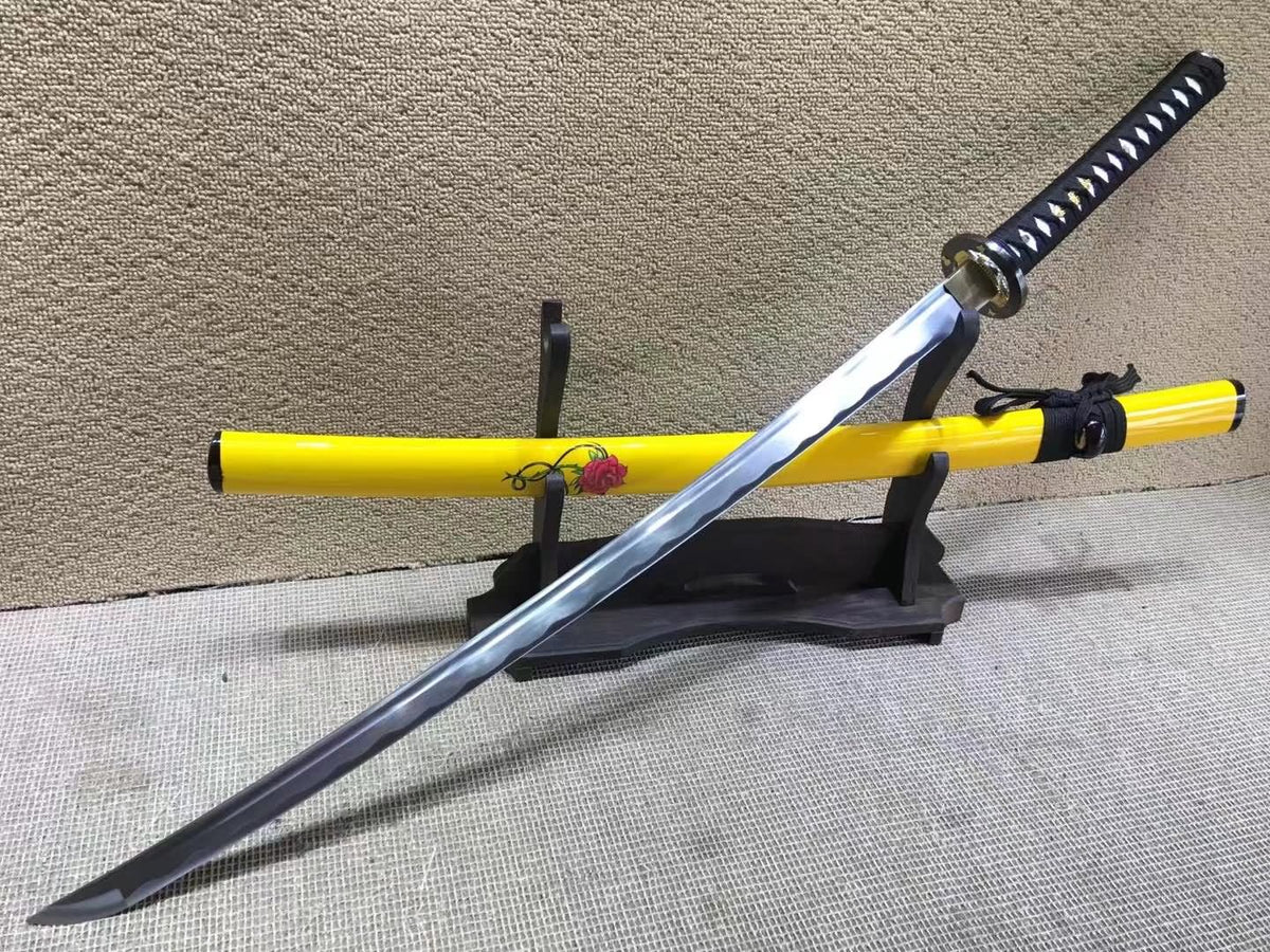 katana(Medium carbon steel blade,Yellow scabbard,Alloy fitted)Full tang - Chinese sword shop