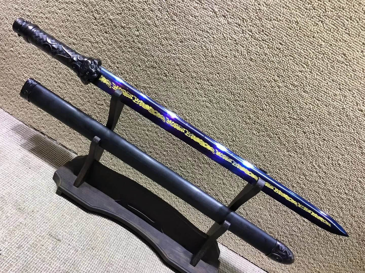 lion sword,High carbon steel blue blade,Black scabbard,Alloy fitting - Chinese sword shop