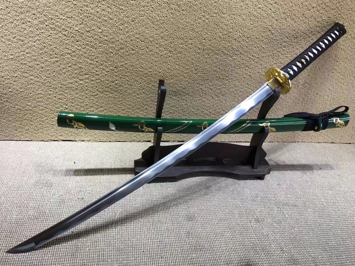 Samurai sword,Medium carbon steel,Green scabbard,Alloy fitted,Length 39 inch - Chinese sword shop