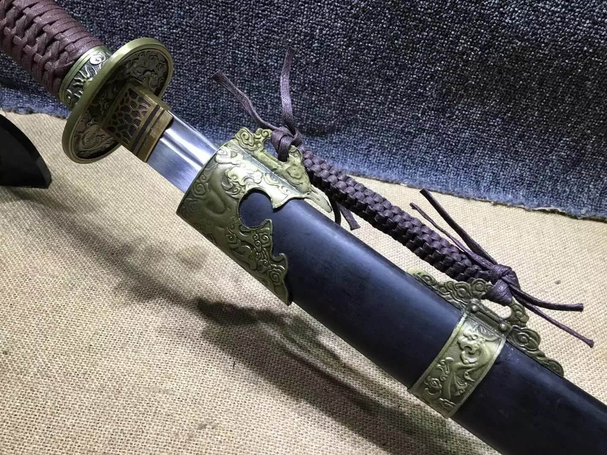 Broadsword,Damascus steel blade,Black scabbard,Alloy fitting&Handmade art - Chinese sword shop