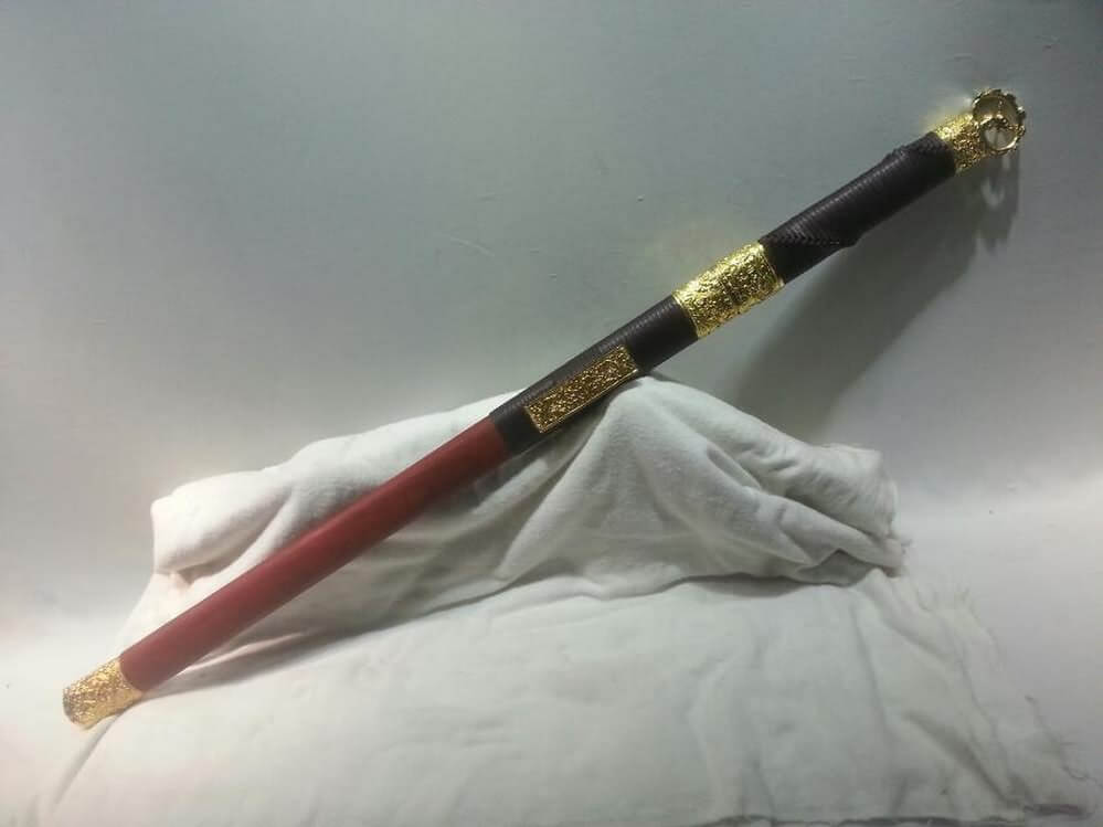Han jian(Damascus steel red blade,Red wood scabbard,Alloy fitted)Length 30" - Chinese sword shop