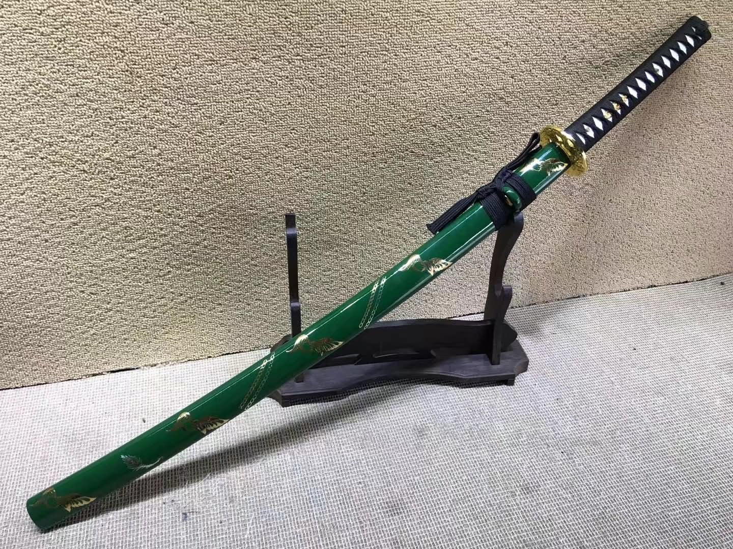 Samurai sword,Medium carbon steel,Green scabbard,Alloy fitted,Length 39 inch - Chinese sword shop