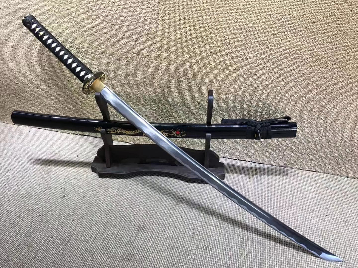 Katana,Medium carbon steel,Black scabbard,Bamboo Tsuba,Full tang - Chinese sword shop