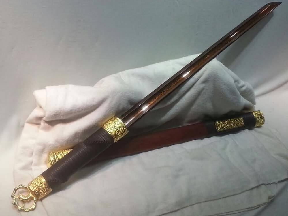 Han jian(Damascus steel red blade,Red wood scabbard,Alloy fitted)Length 30" - Chinese sword shop