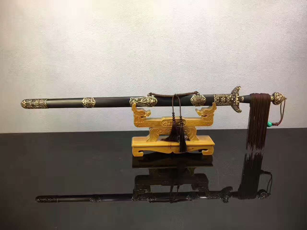 Qianlong sword,Folding pattern steel blade,Ebony Scabbard,Brass fittings - Chinese sword shop