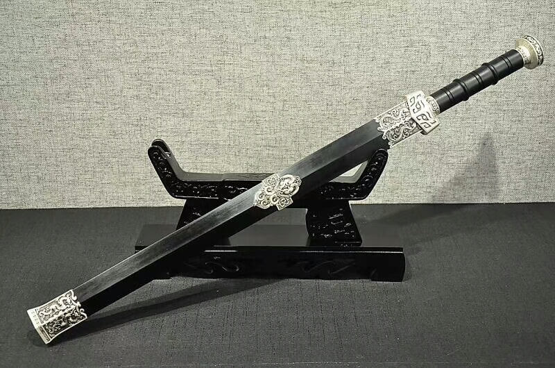 Qin jian(Folded steel octahedral blade,Black scabbard,Alloy fittings)Length 30" - Chinese sword shop