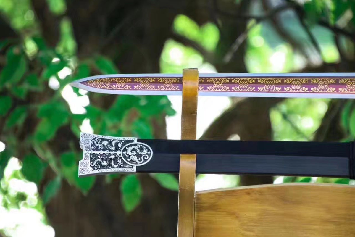 Qin sword,High manganese steel red blade,Black wood scabbard,Silver alloy fitting - Chinese sword shop