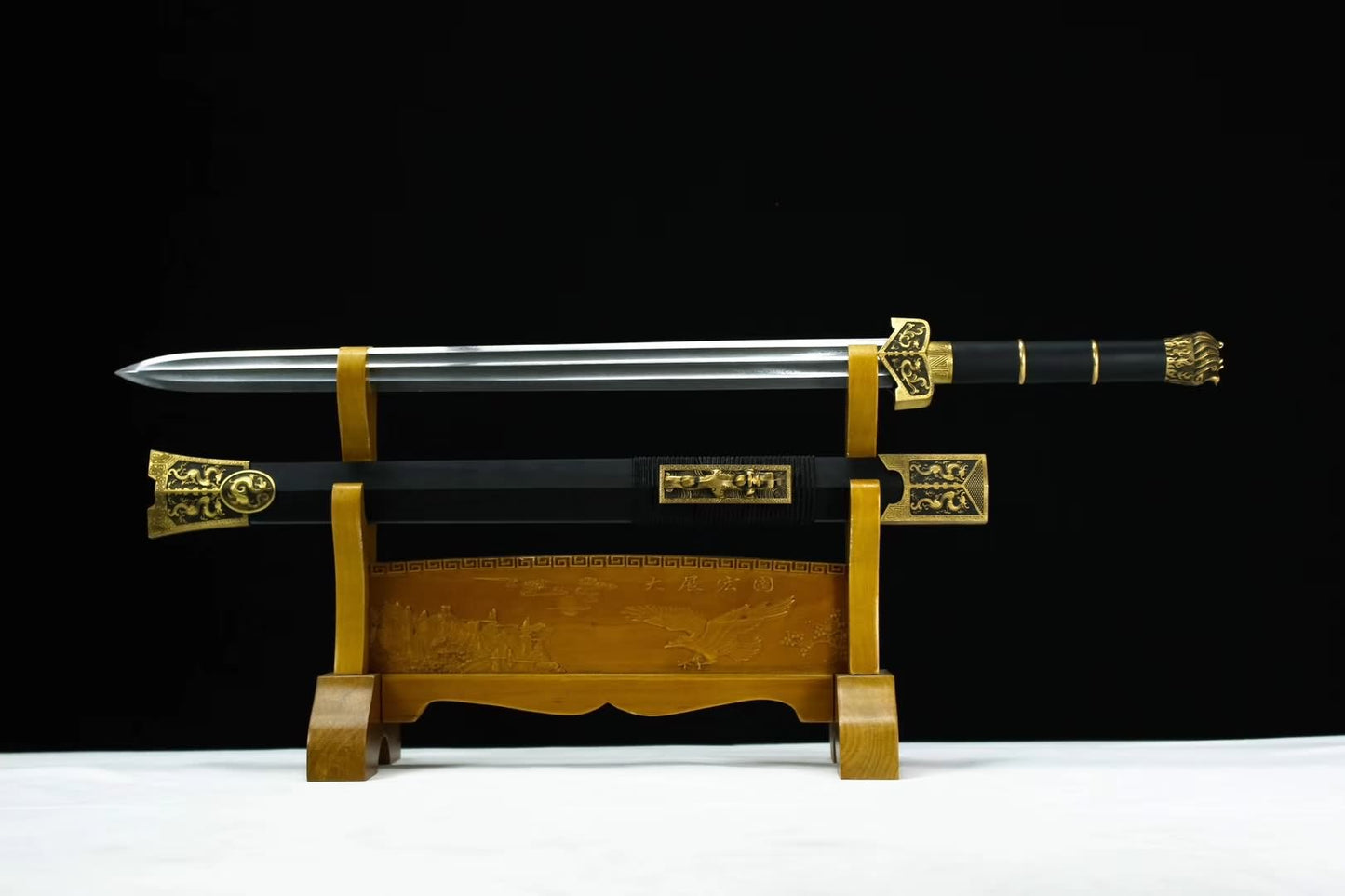 Hanwu jian,Hand forged Damascus steel blade,Brass,Ebony,Full tang - Chinese sword shop