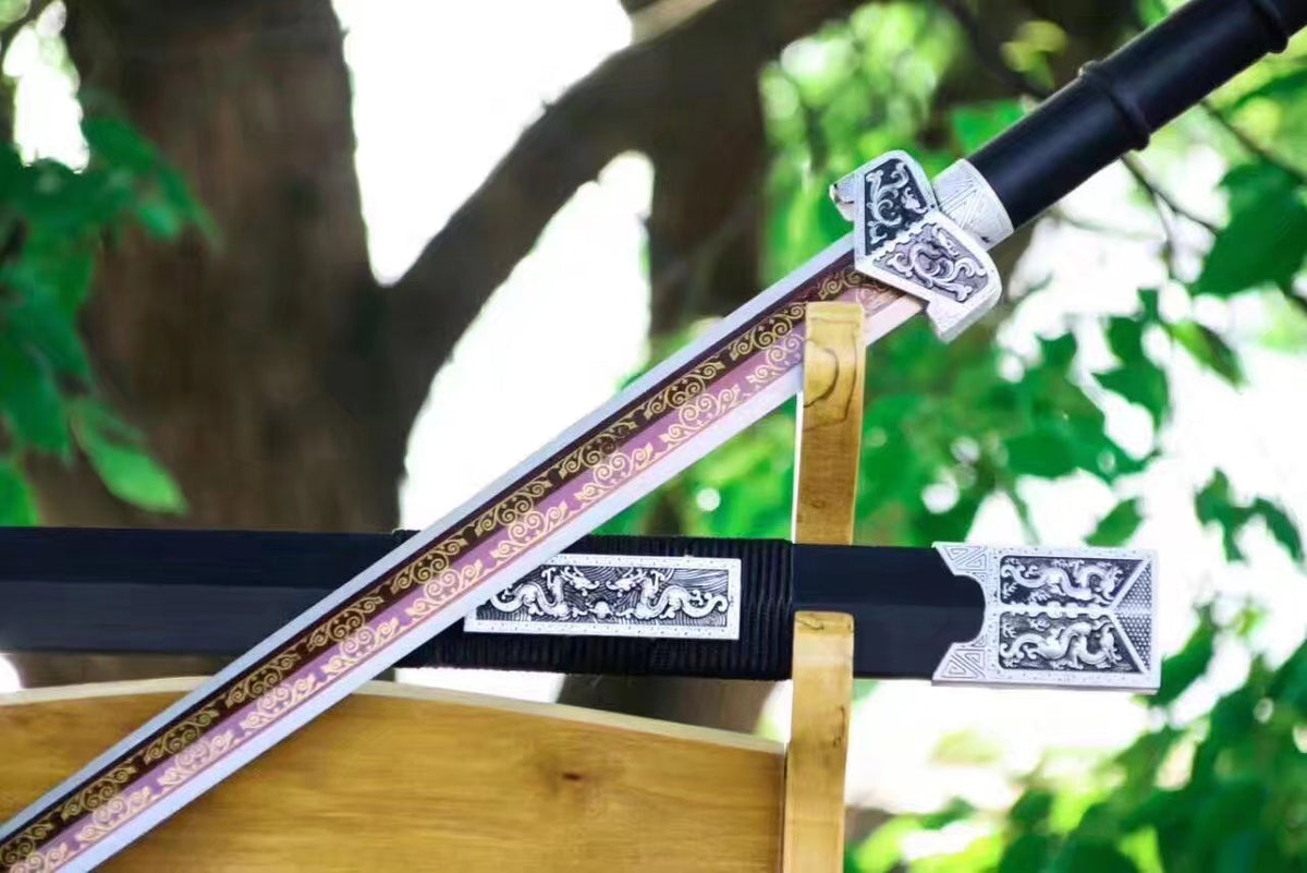 Qin sword,High manganese steel red blade,Black wood scabbard,Silver alloy fitting - Chinese sword shop