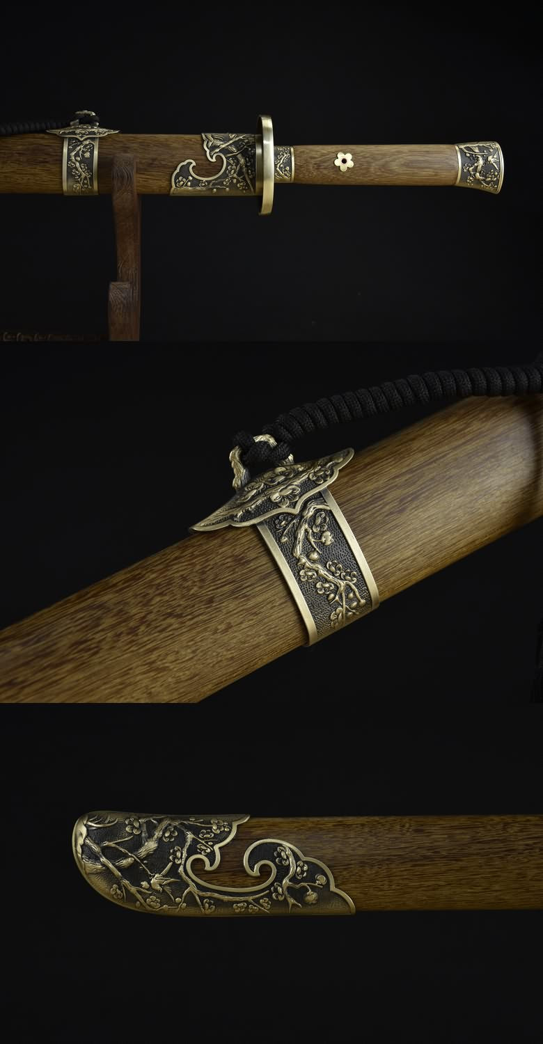 Qing Sword,Forged Damascus Steel Blade,Brass Fittings,Full Tang,Battle Ready