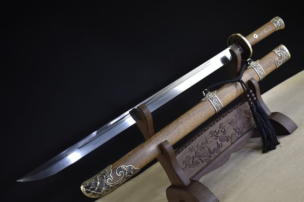 Qing Sword,Forged Damascus Steel Blade,Brass Fittings,Full Tang,Battle Ready