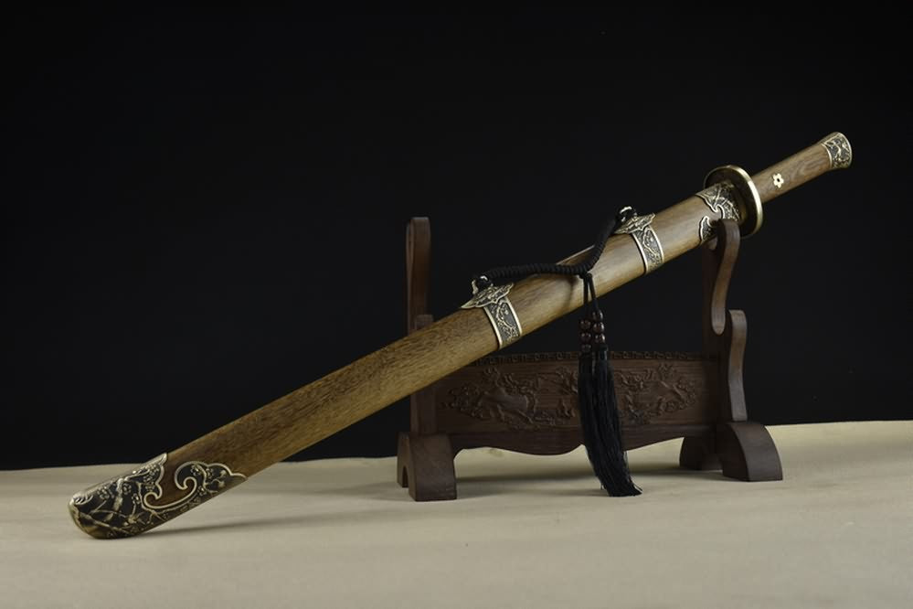 Qing Sword,Forged Damascus Steel Blade,Brass Fittings,Full Tang,Battle Ready