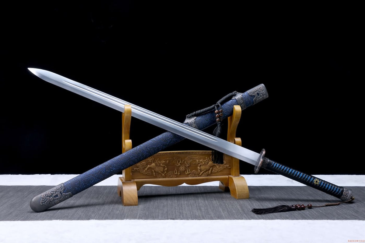 Qing dao swords,High carbon steel black blade,Blue Pu scabbard - Chinese Sword store