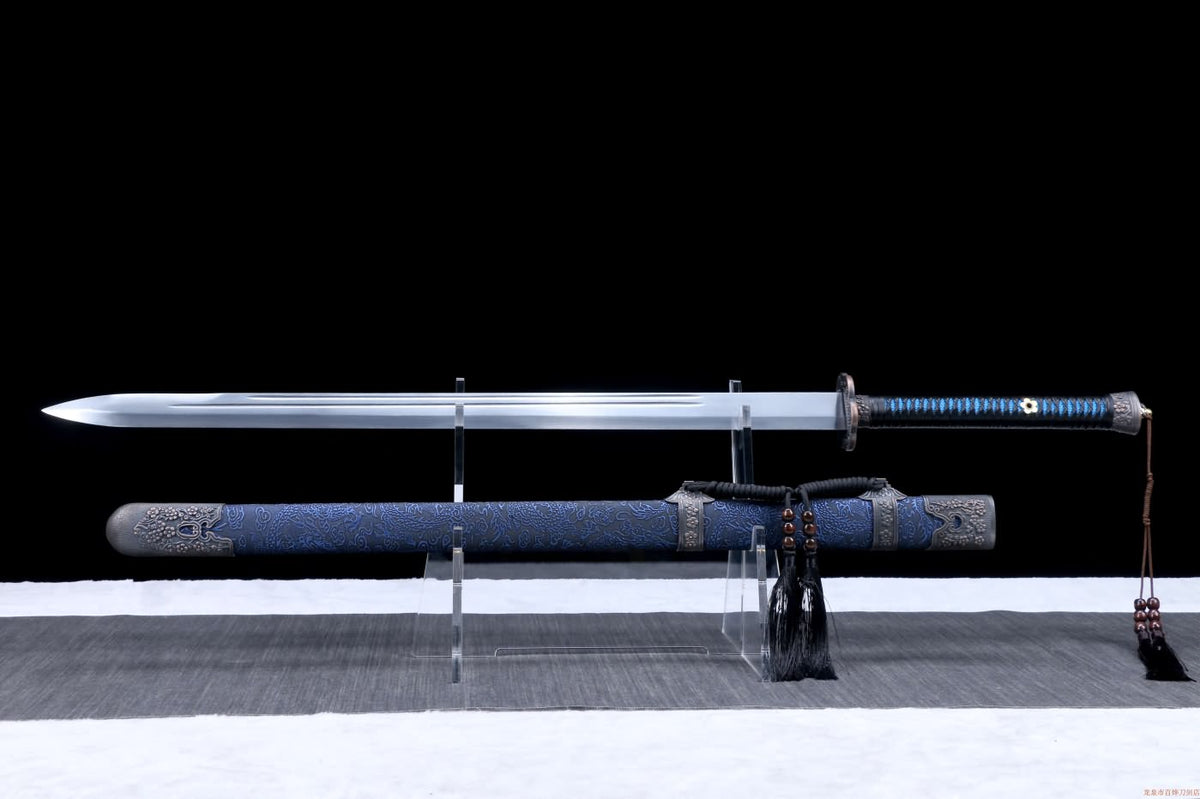Qing dao swords,High carbon steel black blade,Blue Pu scabbard - Chinese Sword store