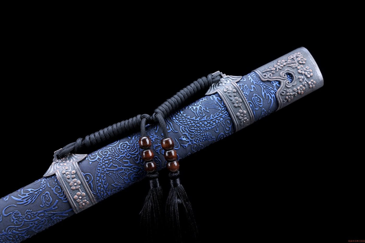 Qing dao swords,High carbon steel black blade,Blue Pu scabbard - Chinese Sword store