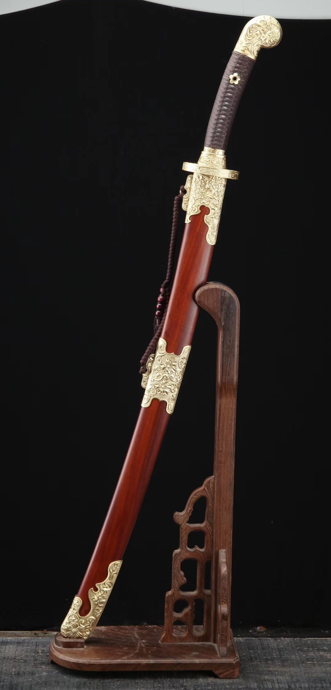 Qing dao sword,Damascus steel blade,MAHOGANY scabbard,Brass - Chinese sword shop