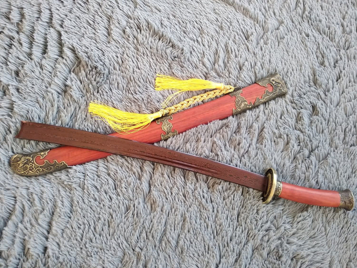 Qing sword,Handmade Damascus steel blade,Redwood,Alloy - Chinese sword shop