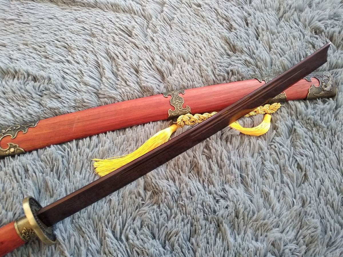 Qing sword,Handmade Damascus steel blade,Redwood,Alloy - Chinese sword shop