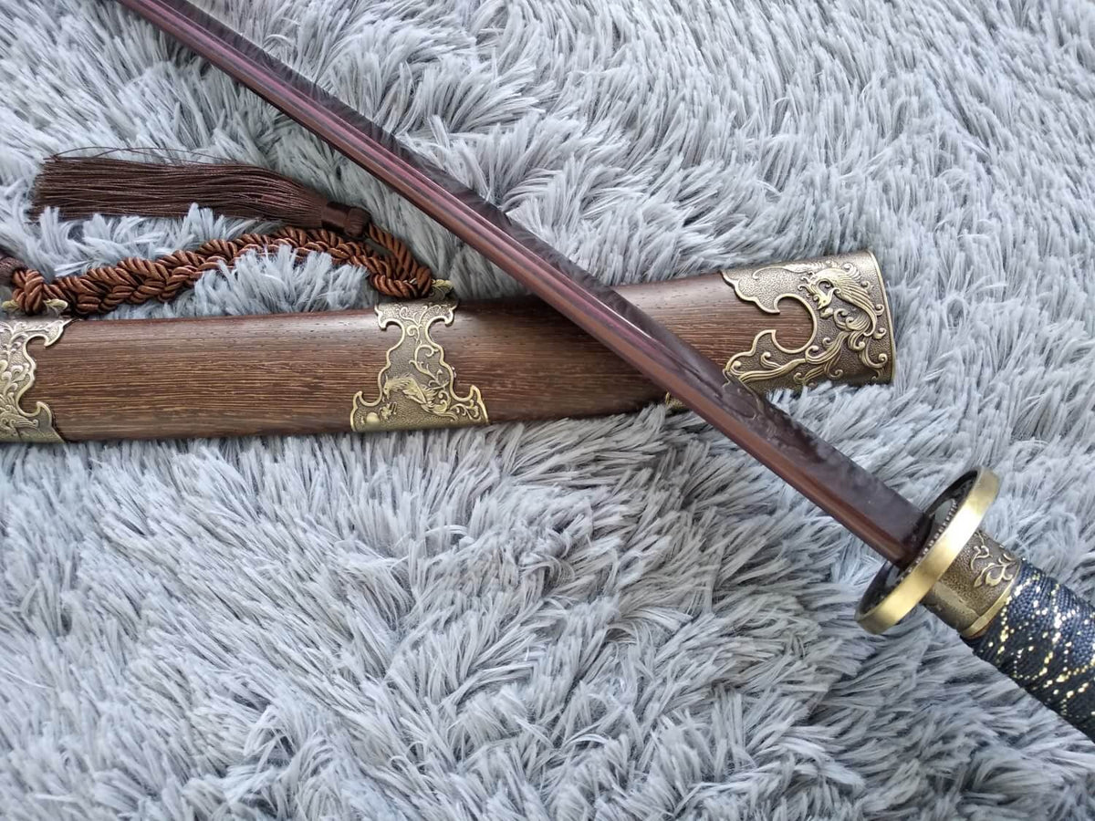 Qing sword,Hand Forged Damascus steel blade,Rosewood,Alloy - Chinese sword shop