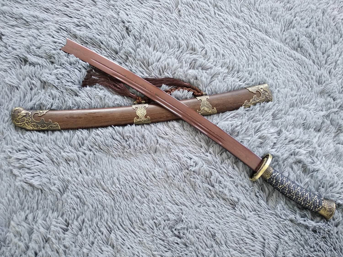 Qing sword,Hand Forged Damascus steel blade,Rosewood,Alloy - Chinese sword shop