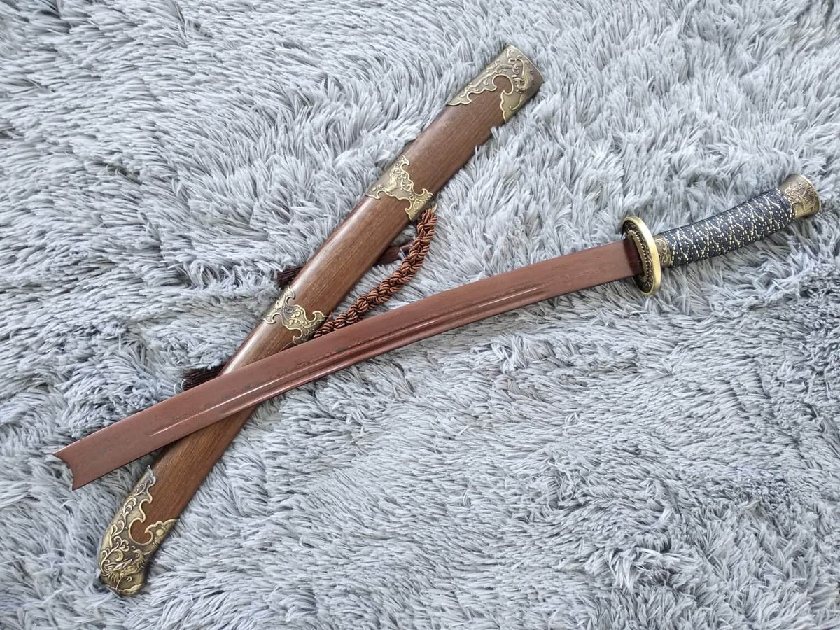 Qing sword,Hand Forged Damascus steel blade,Rosewood,Alloy - Chinese sword shop