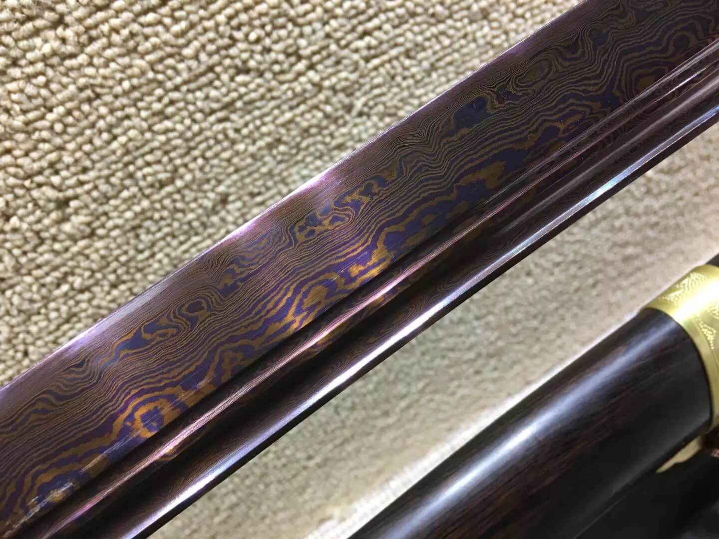 Broadsword/Damascus steel red blade/Black scabbard/Brass fitted - Chinese sword shop