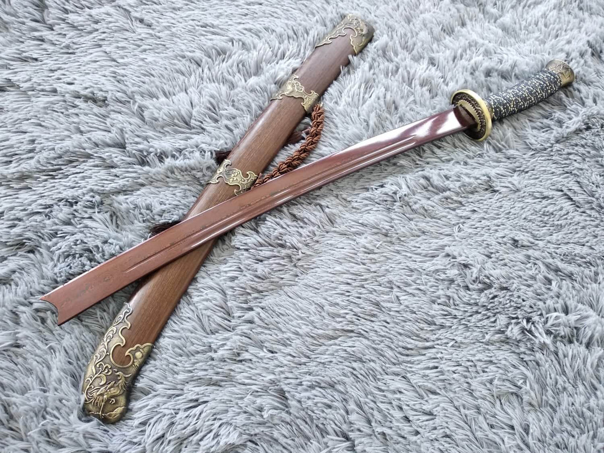 Qing sword,Hand Forged Damascus steel blade,Rosewood,Alloy - Chinese sword shop