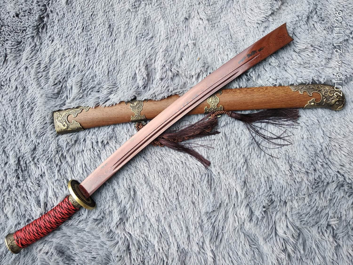 Broadsword,Damascus steel red blade,Rosewood,Alloy - Chinese sword shop