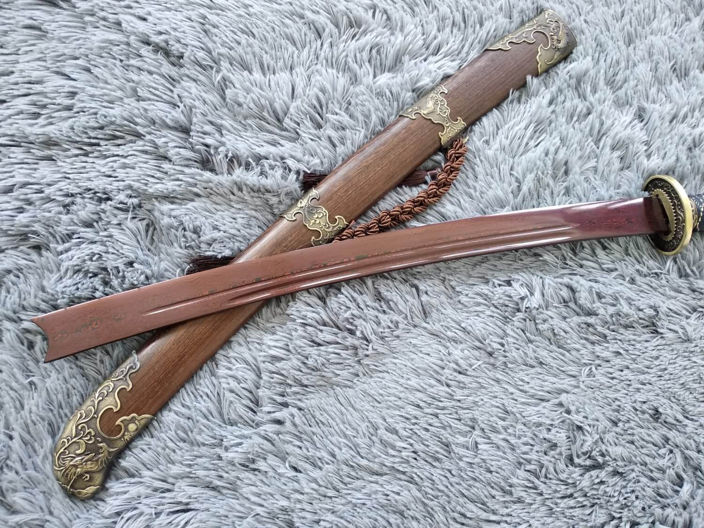 Qing sword,Hand Forged Damascus steel blade,Rosewood,Alloy - Chinese sword shop