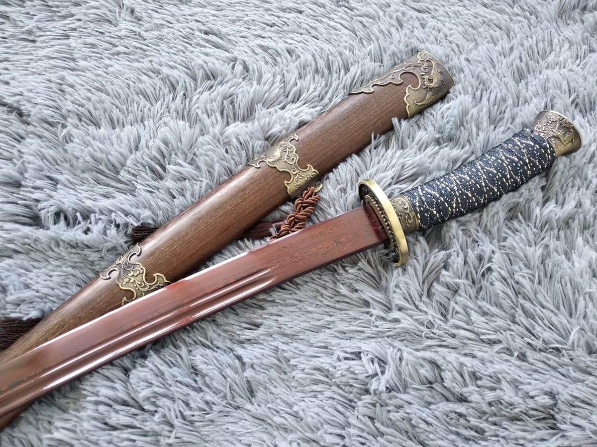 Qing sword,Hand Forged Damascus steel blade,Rosewood,Alloy - Chinese sword shop