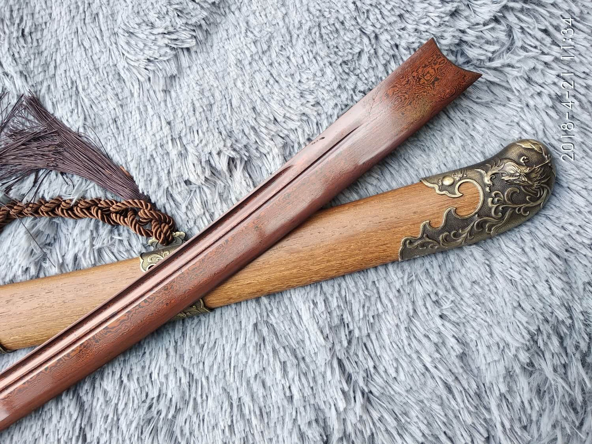 Broadsword,Damascus steel red blade,Rosewood,Alloy - Chinese sword shop