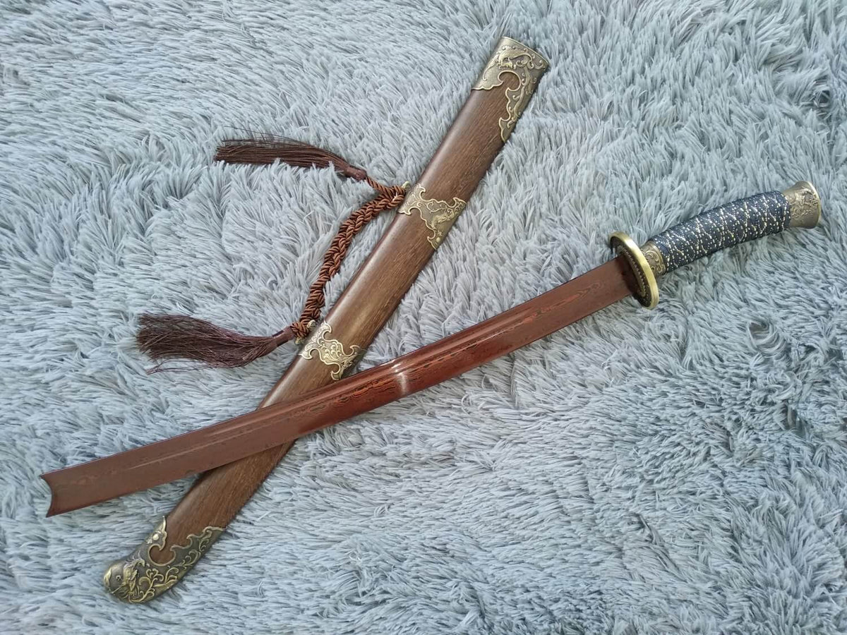 Qing sword,Hand Forged Damascus steel blade,Rosewood,Alloy - Chinese sword shop