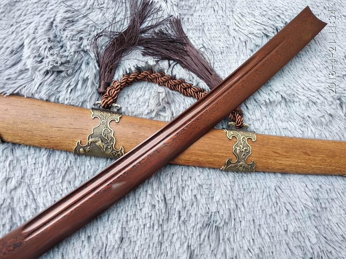 Broadsword,Damascus steel red blade,Rosewood,Alloy - Chinese sword shop
