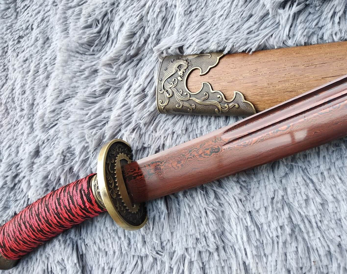 Broadsword,Damascus steel red blade,Rosewood,Alloy - Chinese sword shop