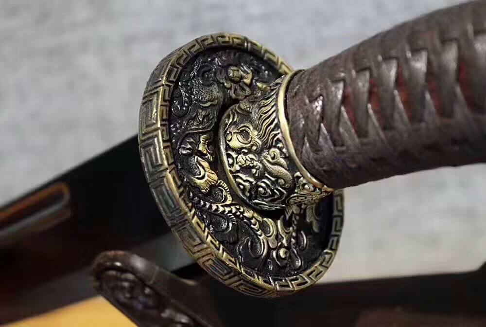 Qin dao(Damascus steel bade,MAHOGANY scabbard,Brass fittings)Length 29" - Chinese sword shop