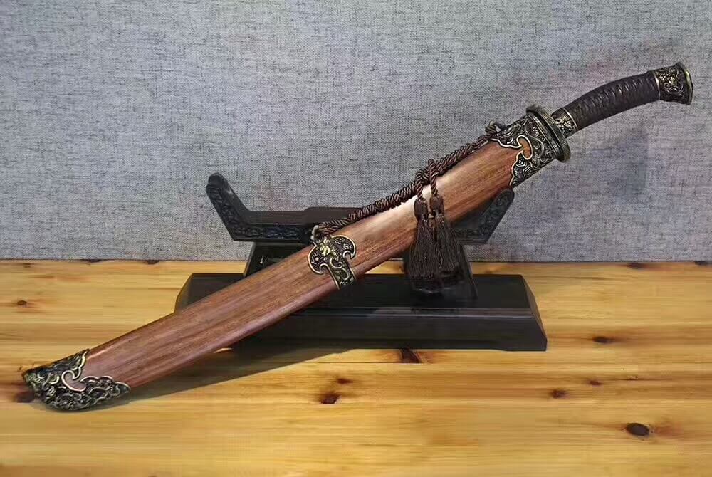 Qin dao(Damascus steel bade,MAHOGANY scabbard,Brass fittings)Length 29" - Chinese sword shop